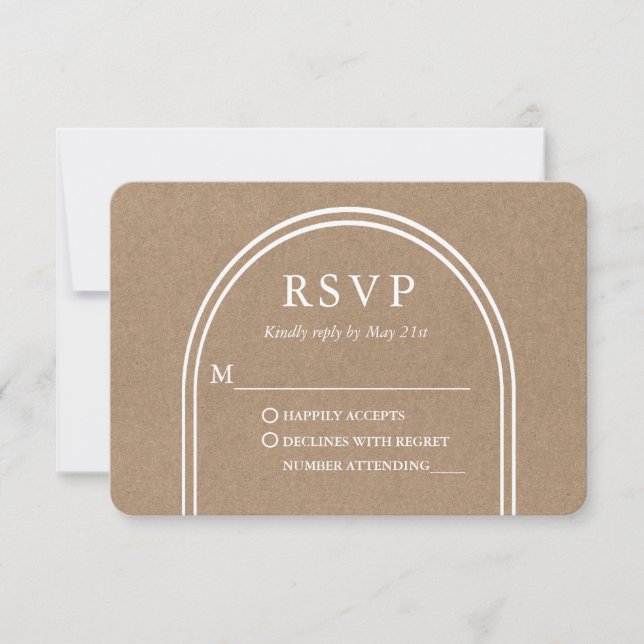 Modern Stylish Arch Wedding Kraft RSVP Card (Front)