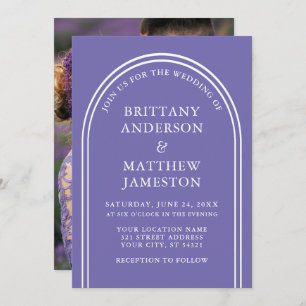 Modern Stylish Arch Wedding Periwinkle Photo Invitation