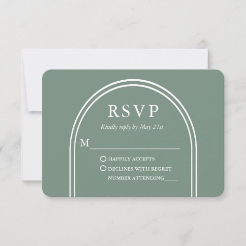 Modern Stylish Arch Wedding Sage Green RSVP Card