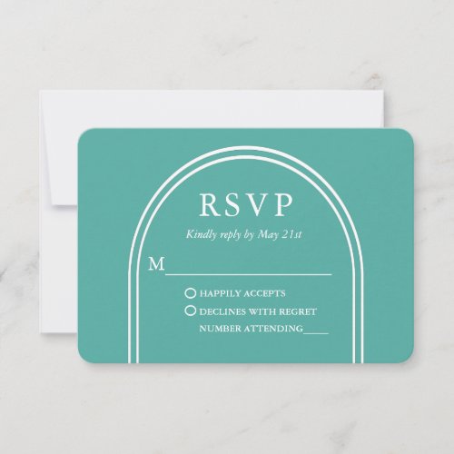 Modern Stylish Arch Wedding Teal RSVP Card