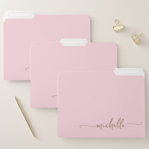 Modern Stylish Baby Pink Gold Custom Name Script File Folder