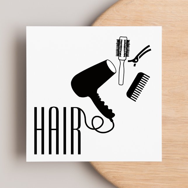 Modern Stylish Back & White hairdresser Square Business Card (Creator Uploaded)