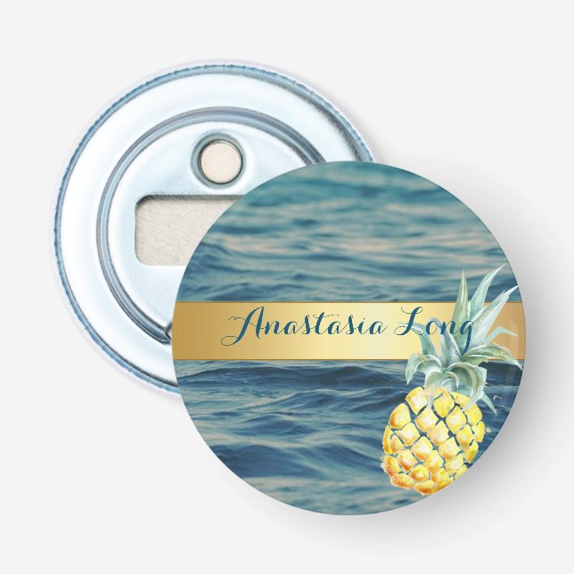 Modern Stylish, Beach, See, Pineapple Bottle Opener (Front)