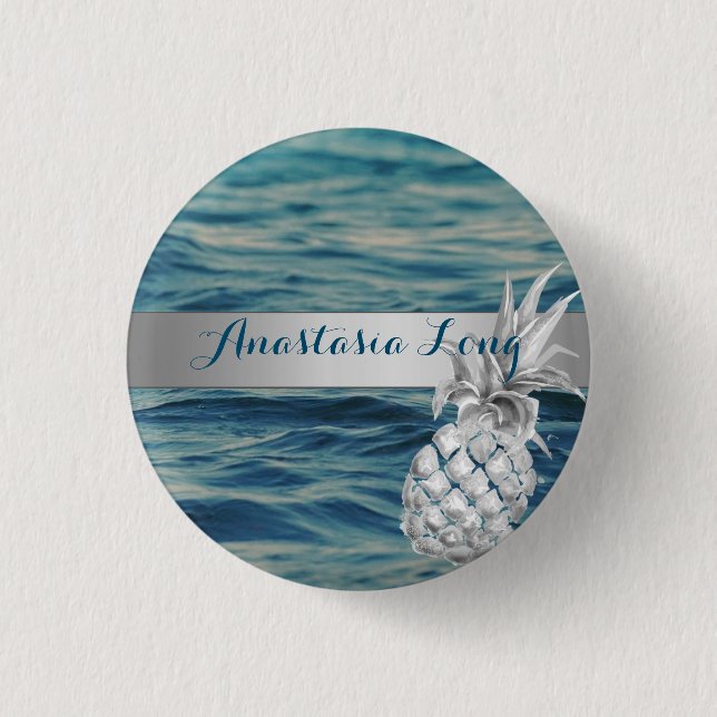 Modern Stylish, Beach, See, Pineapple Button (Front)