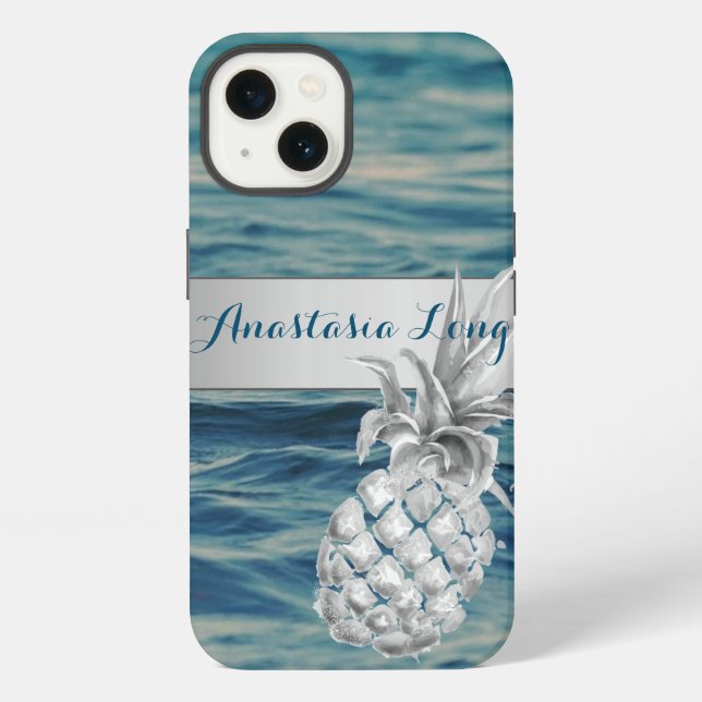 Modern Stylish, Beach, See, Pineapple Iphone Case (Back)