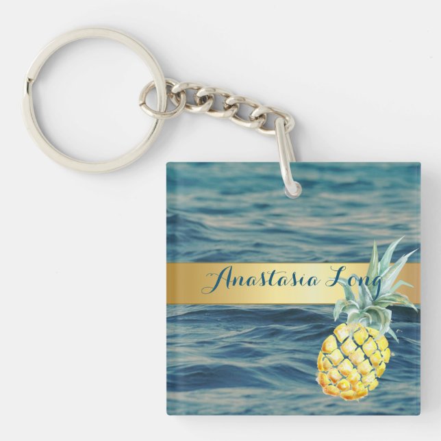 Modern Stylish, Beach, See, Pineapple Keychain (Front)