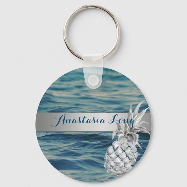 Modern Stylish, Beach, See, Pineapple Keychain (Front)