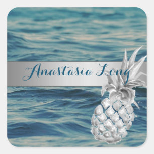 Modern Stylish, Beach, See, Pineapple Square Sticker