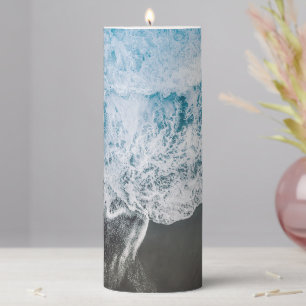 Modern Stylish Beach Vibes Abstract Design Pillar Candle