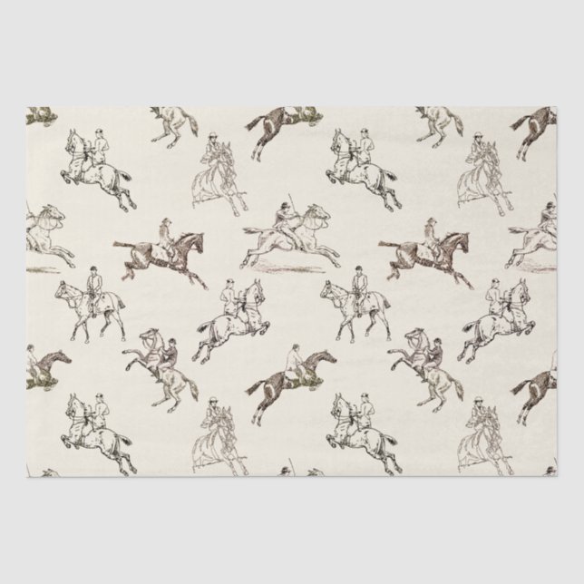 Modern Stylish Beige Horseback Riding Toile Tissue Paper (Front)