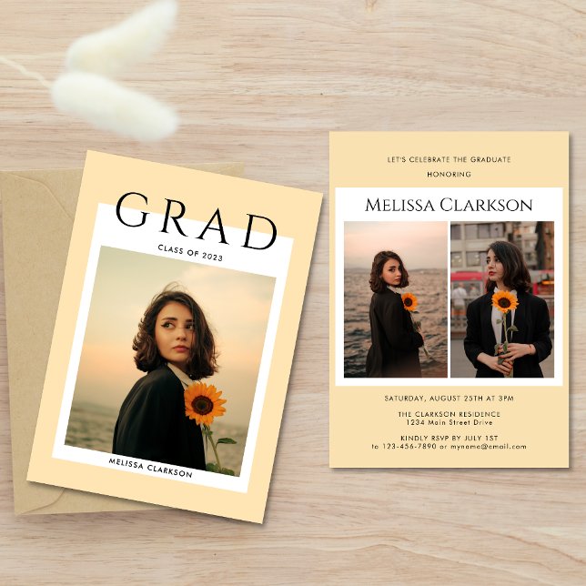 Modern Stylish Beige Polaroid Photo Graduation Invitation (Creator Uploaded)