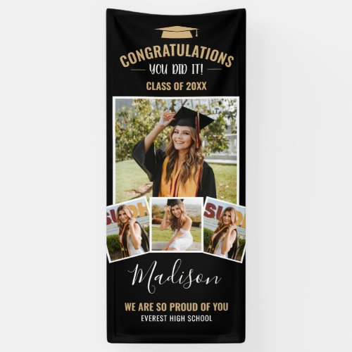 Modern Stylish Black 4 Photo Collage Graduation Banner