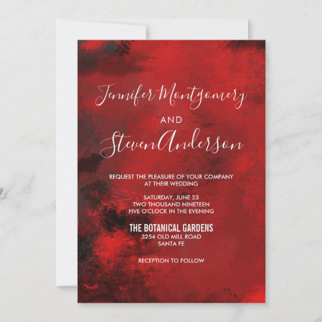 Modern Stylish Black and Dark Red Abstract Wedding Invitation | Zazzle
