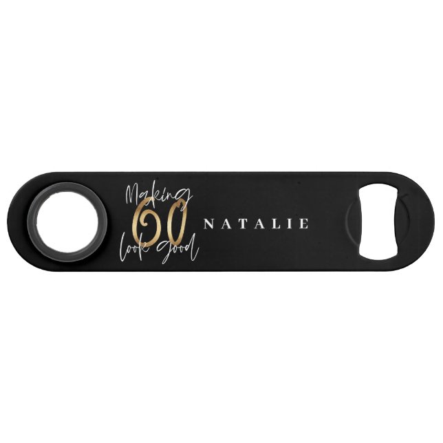 Modern stylish black and gold 60th birthday bar key (Front (Horizontal))