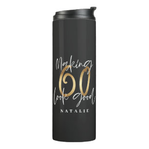 Modern stylish black and gold 60th birthday thermal tumbler
