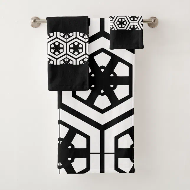 Modern stylish Black and white bathroom Bath Towel Set | Zazzle