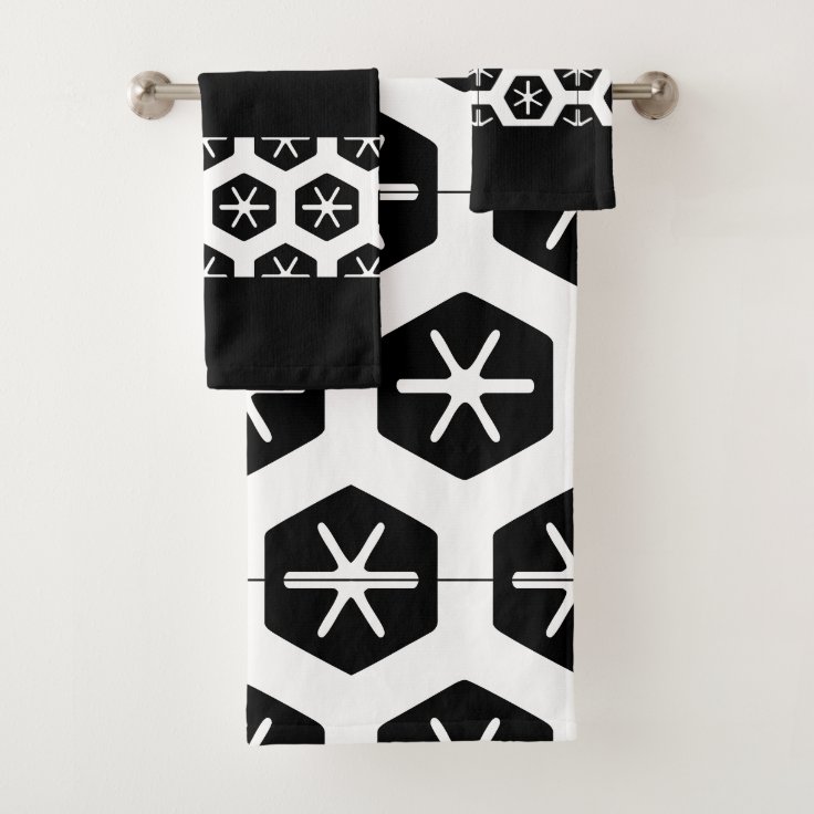 Modern stylish Black and white bathroom Bath Towel Set | Zazzle