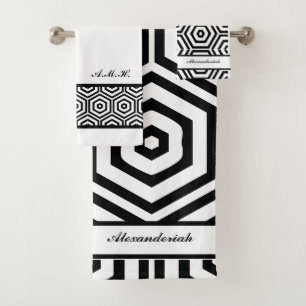 Modern stylish Black and white bathroom geometric Bath Towel Set