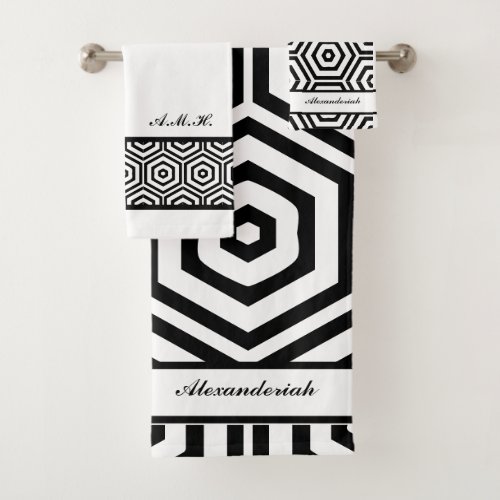 Modern stylish Black and white bathroom geometric Bath Towel Set