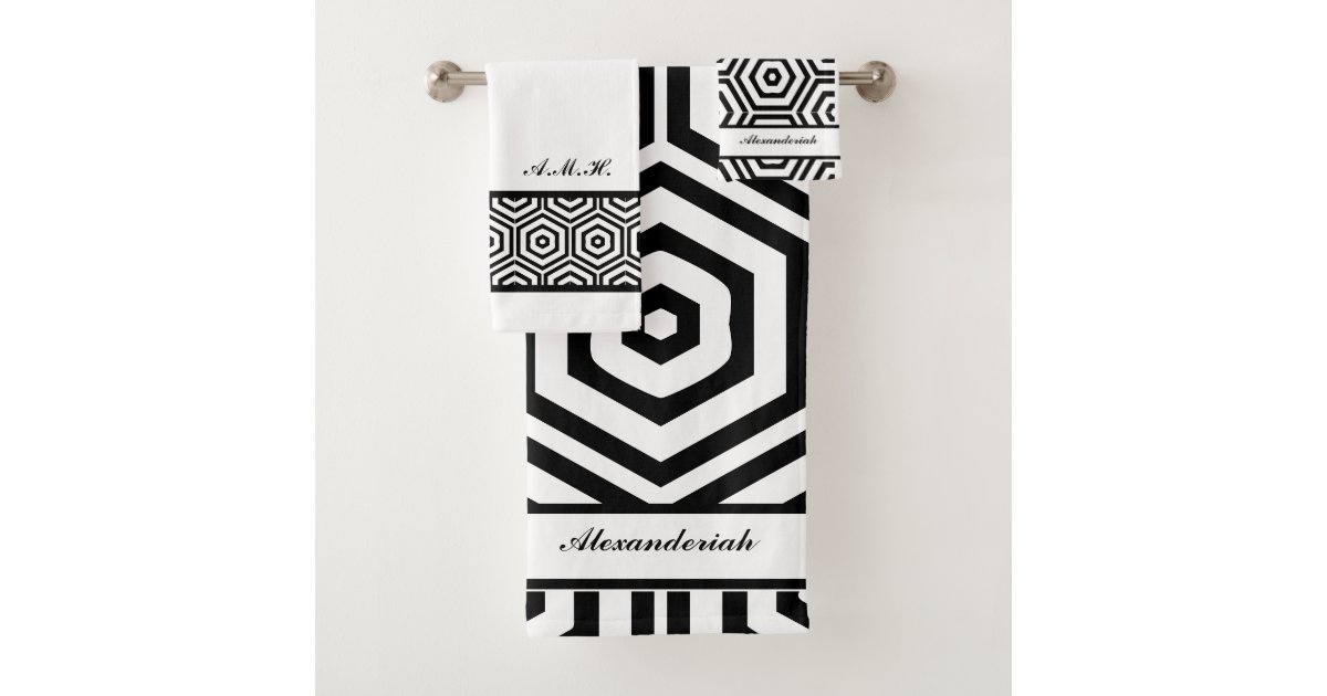 Black And White Geometric Bath Towels