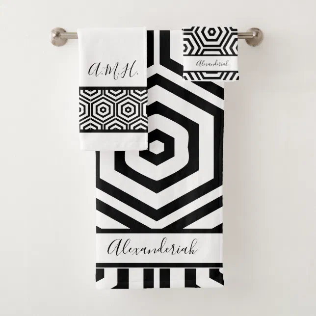 Modern stylish Black and white bathroom geometric Bath Towel Set | Zazzle