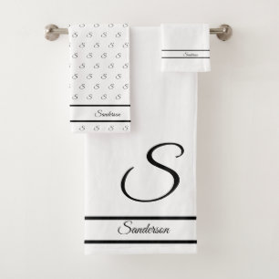 Modern Stylish Black and White Monogram Bath Towel Set