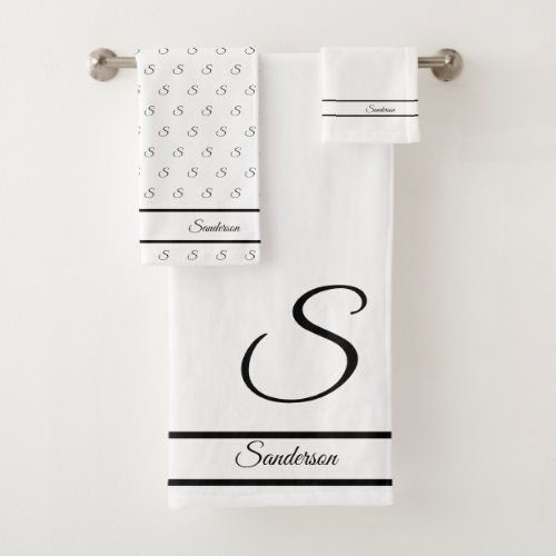  Modern Stylish  Black and White Monogram Bath Towel Set