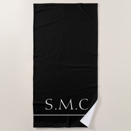  Modern Stylish  Black and White Monogram Beach Towel