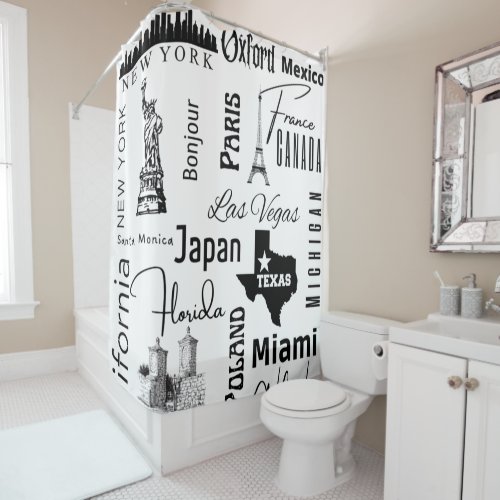  Modern stylish black and white Paris Texas France Shower Curtain