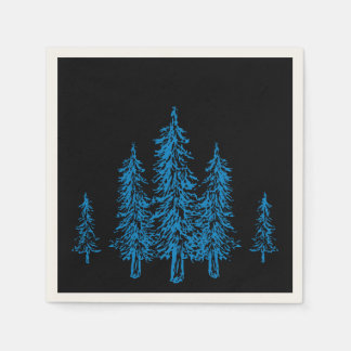 Modern Stylish Black & Blue Elegant Holiday Party Napkins