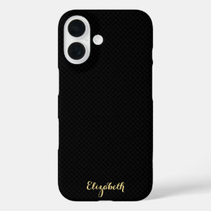 Modern Stylish Black Checkered Gold Monogrammed iPhone 16 Case