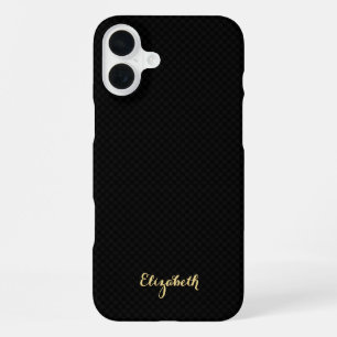 Modern Stylish Black Checkered Gold Monogrammed iPhone 16 Plus Case