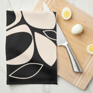 Modern Stylish Black Cream Abstract Pattern Kitchen Towel