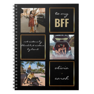 Modern Stylish Black Gold BFF 3 Photo Notebook