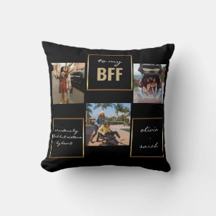 Modern Stylish Black Gold BFF 3 Photo Throw Pillow
