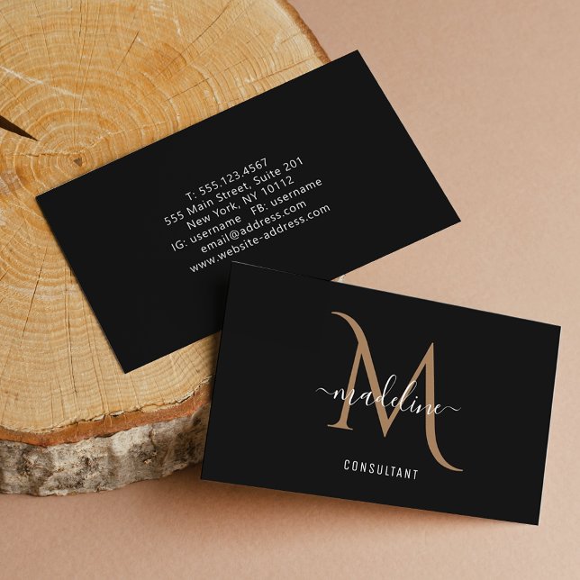 Modern Stylish Black Gold Monogram Business Card (Creator Uploaded)