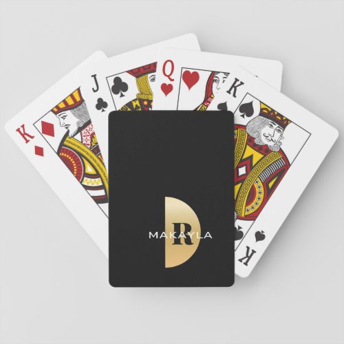 Modern Stylish Black Gold Monogram Poker Cards