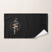 Elegant Script Monogram Initials Black Gold Modern Kitchen Towel, Zazzle