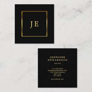 Modern stylish black gold professional monogram square business card