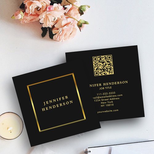 Modern stylish black gold QR code professional Square Business Card