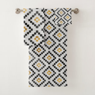 Modern Stylish Black Gray Gold Geometric Design Bath Towel Set