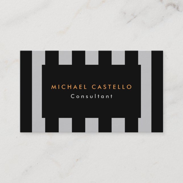 Modern Stylish Black Gray Striped Professional Business Card (Front)
