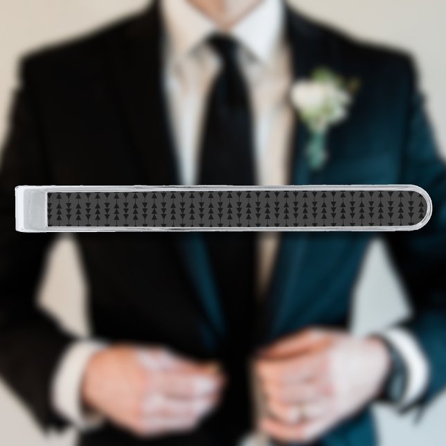 Modern & Stylish Black Hanging Triangles on Smoky Silver Finish Tie Bar (Creator Uploaded)