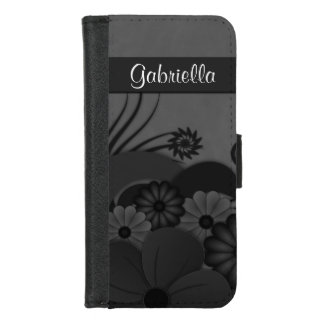 Modern Stylish Black Hibiscus Floral Gothic iPhone 8/7 Wallet Case