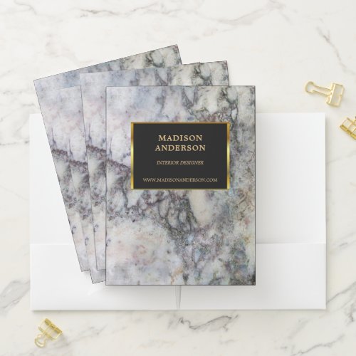 Modern stylish black marble gold professional pocket folder