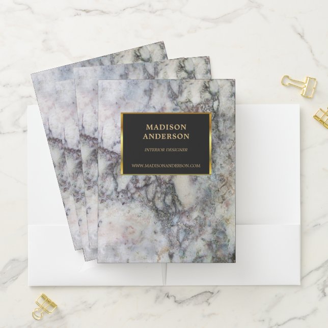 Modern stylish black marble gold professional pocket folder (In Situ)
