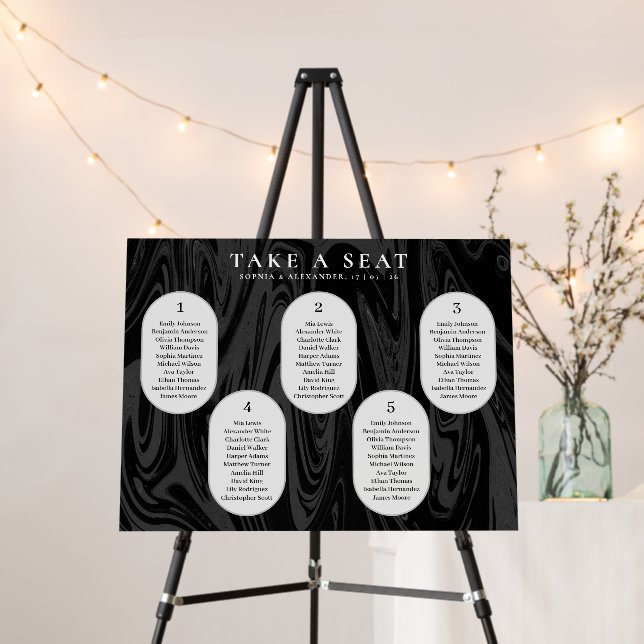 Modern stylish black marble wedding Seating Chart  Foam Board (In Situ (Stand))