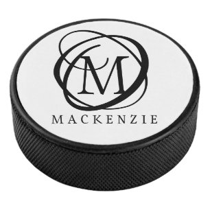 Modern Stylish Black Monogram Hockey Puck