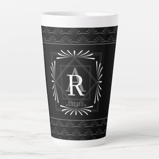 Modern Stylish Black Monogram  Latte Mug (Front)