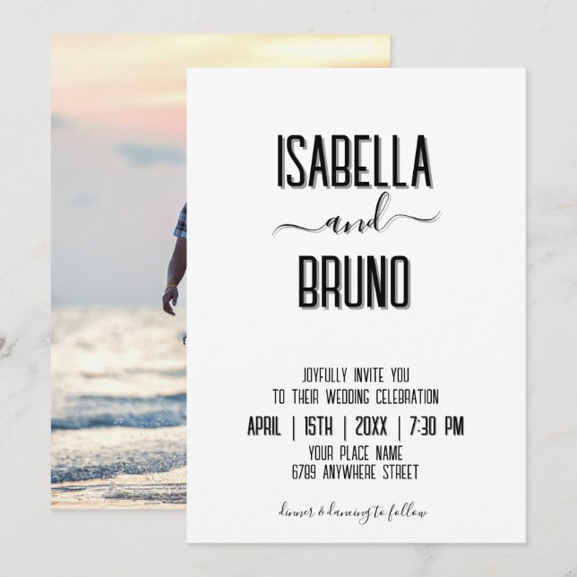 Modern, Stylish Black Personalized Photo Wedding Invitation (Front/Back)